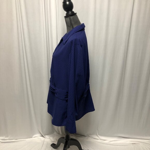 East 5th Blouse Womens Size 2X Blue Polka Dots Strips Buttons Gathered Shirt - Picture 4 of 7